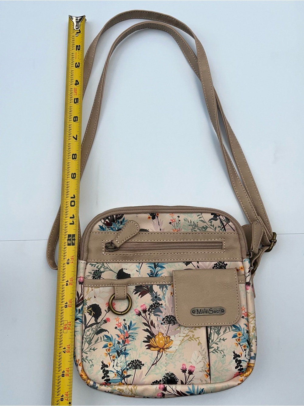 LIKE NEW MultiSac Beige Floral Crossbody Bag with Adjustable Strap